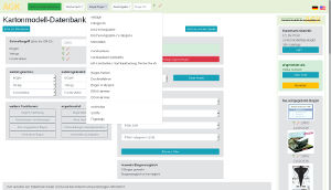 Database start page with overview of functions