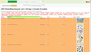 Table of models according to selection (example for publisher L’Instant Durable)