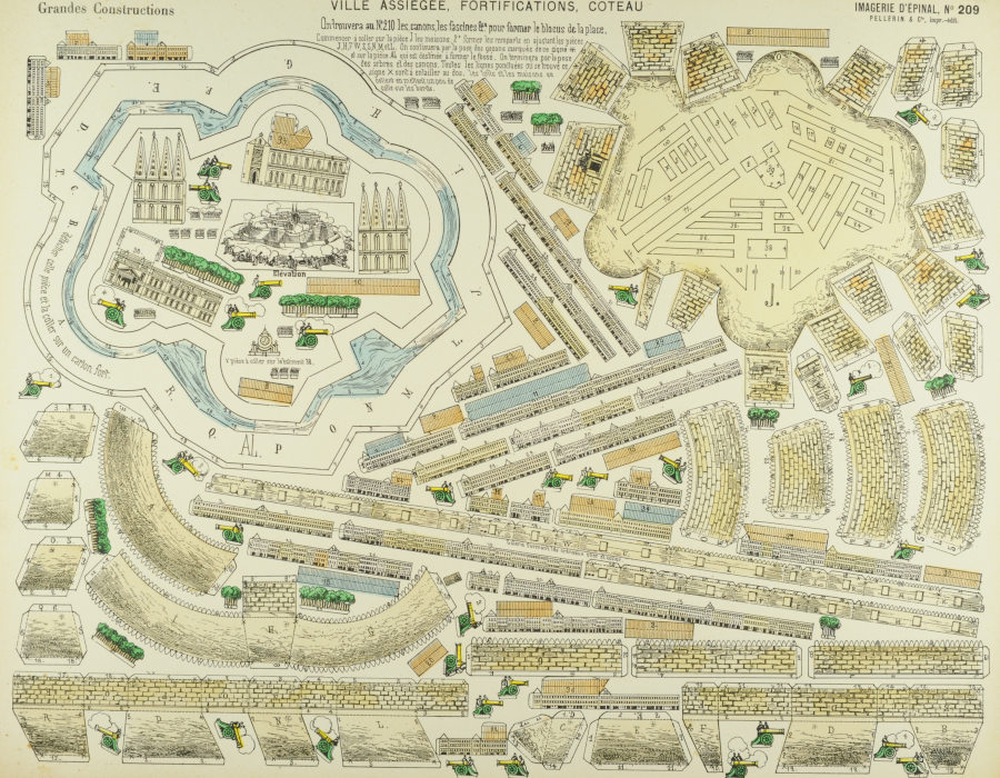 Pellerin 209 Ville assiegee, fortifications, coteau